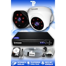 Picam 2 Kameralı Uzay 1 İç Kamera Set 2 TB HDD Full HD Gece Görüşlü Güvenlik Kamerası Sistemi
