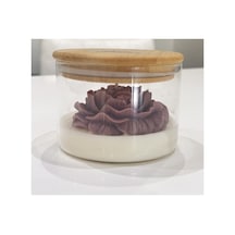 Şakayık Mum Cam Kabında, Kapaklı %100 Soya Natural Mum Vaniya Kojulu Mor