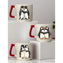 Penguen 3'lü Kırmızı Kulplu Seramik Kupa Bardak Kahve Bardağı Beyaz Penguen 3'lü Kırmızı Kulplu Seramik Kupa Bardak Kahve Bardağı Beyaz