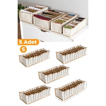 Serstil 5 Adet - 11 Gözlü Çekmece Içi Bej Çizgili Düzenleyici Organizer - Small - 11 X 41 X 12 Cm Bej-s
