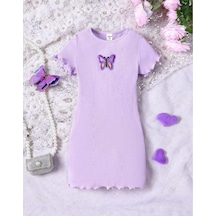 Kelebek Detaylı Fitilli Kız Çocuk Elbise Çok Renkli