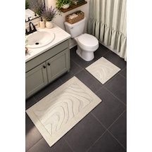 Sakura Sk010a Doğal Pamuk 2'li Banyo Paspas Seti 60x100 60x50cm Kaymaz Taban Makinada Yıkanabilir Krem-bej