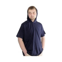 Mode Xl Büyük Beden Erkek T-Shirt Kapşonlu Kısa Kol 23118 Lacivert 001