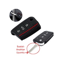 Seat Ibiza Leon Ateca Anahtar Uyumlu Silikon Oto Anahtar Kumanda Kabı Siyah Kırmızı