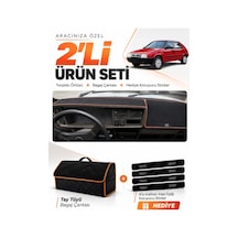 Skoda Favorit 1987-1995 Uyumlu Torpido Örtüsü + Tay Tüyü Çanta + Sticker - Siyah Kahverengi