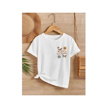 Kız Çocuk Bisiklet Yaka Baskılı T-shirt - Beyaz