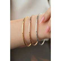 925 Ayar Gümüş Bilezik 3 Renk Gümüş Ajda Modeli Bilezik - Gold Rose Gümüş- Yatırımlık Şık Ve Zarif Tasarım Barcode Altın