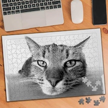 Gri Kedi Resmi Sevimli Hayvan 240 Parça Puzzle Yapboz-75443