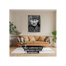 Atatürk Askeri Üniformalı Siyah Beyaz Fotoğraf Temperli Cam Tablo Atatürk Temalı Dekoratif Duvar Tablosu, Salon, Ofis Ve Çalışma Alanı Dekoru,