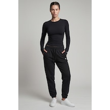 Woneagle Kadın Siyah Parmak Geçme Detaylı Uzun Kollu Spor Üst Body Siyah Siyah