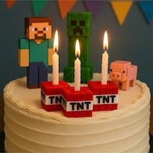 Minecraft Tnt Mumluk 3 Lü Blok Mumluk Seti Doğum Günü Pastası Süsü Parti Aksesuar