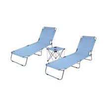 Bysay Kampet Katlanır Şezlong Seti, 2 Şezlong 1 Sehpa, Metal Gövde, Kumaş, Gri, Modern, 3'lü Set Genel