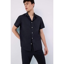 DeFacto %100 Pamuk Regular Fit Yazlık Polo Yaka Keten Görünümlü Kısa Kollu Gömlek D7551AX25SPAR190