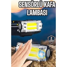 Beyaz Led Işık Sensörlü Kafa Lambası Lityum Batarya Led El Fenerli Şarjlı Tkdytgssf2lwha4ceb9