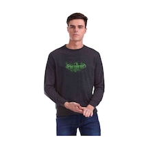 Minecraft Creeper Baskılı Füme Erkek Örme Sweatshirt