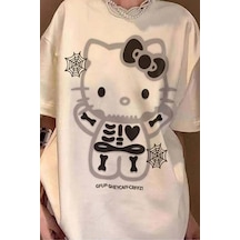 Tarzsokak Beyaz Hello Kitty Spooky Skeleton Unisex Beyaz