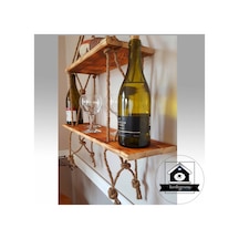 Raf - Walnut Masif Duvar Rafı - Jüt Raf - Kitaplık - Çiçeklik