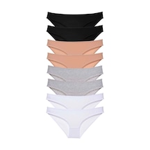 8 Adet Süper Eko Set Likralı Kadın Slip Külot Siyah Ten Gri Beyaz Çok Renkli