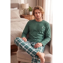 Buratti Ekoseli Pamuklu Bisiklet Yaka Uzun Kollu Pijama Takımı Erkek Pijama Takımı 6575003 Yeşil