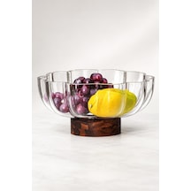 Atbyhome Akasya Ayaklı Çiçek Cam Meyvelik 25x12 Cm - Papatya Dilimli Cam Salata Tatlı Sunum Kasesi Gondol Şeffaf