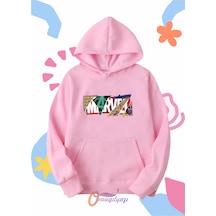 Çocuk Unisex Marvel Baskılı Oversize Kapüşönlü Sweatshirt Pembe