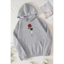 Uyguntarz Unisex Rose Baskılı Sweatshirt Gri