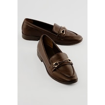 Kadın Loafer Gold Tokalı Günlük Ayakkabı Elio Kahverengi Kahverengi