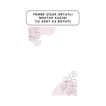 Pembe Çiçek Detaylı Mektup Kağıdı 12 Adet A4 Boyut
