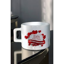 Sevgililer Günümüz Kutlu Olsun Çok Kalpli Sevgiliye Hediye Baskılı Çay-Kahve Fincanı
