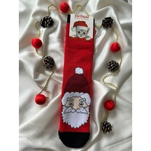 Christmas Termal Kırmızı Noel Baba Temalı Unisex Yılbaşı Çorabı