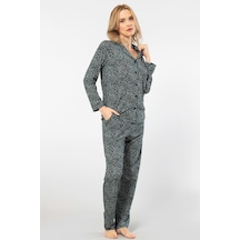 Türen Çiçek Desenli Uzun Kollu Gömlek Yaka Pijama Takimi 3379/yeşil Çok renkli