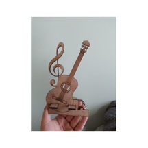 Ahşap Gitar Ve Nota Temalı Masaüstü Telefon Tutucu