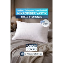 Mikrofiber Yastık Silikon Elyaf Otel Tipi 1000gr Dolgulu Destek 50x70 Beyaz Açık Indigo
