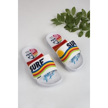 Erkek Çocuk Renkli Dalga Desenli Terlik-5669-beyaz Beyaz