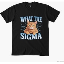 Flood Of Style What The Sigma Cat Erkek Kadın Tişörtü %100 Pamuklu Tişörtler Kısa Kollu Üstler 1215-2 Siyah