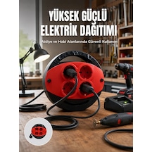 Hepsi 5 Metre Uzatma Kablolu 4 Prizli Makara Kırmızı Najmaddin