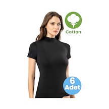 Tezzgelsin Kadın 6'lı Kısa Kol Yarım Boğazlı Atlet T-shirt Siyah