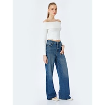 Koton Madonna Yaka Omuzu Açık Slim Fit Uzun Kollu Tişört Ekru 5sal10588ık Ekru