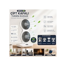 Hr001 Çift Kafalı Vntilatör Otomatik Salınımlı Şarjlı Masaüstü Ve Duvara Asılabilir Fan Serinletici Led Işıklı Mini Klima