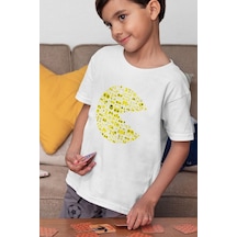 Sevbano Unisex Tasarım Pacman Baskılı Oyun Çocuk Tişört 1-12 Yaş Beyaz