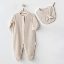 Andywawa Ac25324 Happy Newyear Kadife Bebe Tulum Takım Beige Beige