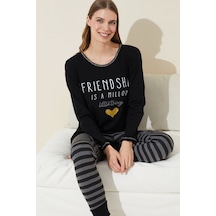 Siyah İnci Pamuklu Örme Pijama Takım 24240131 Siyah
