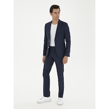 Cacharel Koyu Lacivert Slim Fit Yün Keten Karışımlı Takım Elbise