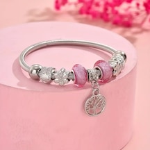 Hayat Ağacı, Pembe Charmlı Bileklik, Ahşap Kutu
