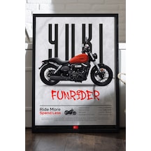 Yuki Funrider Siyah Ahşap Çerçeveli Poster, Dekoratif Motosiklet Duvar Tablosu