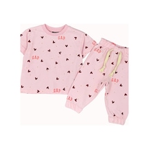 Noble Kids Kız Çocuk Kalp Baskılı Tişört Ve Eşofman Takım Pembe