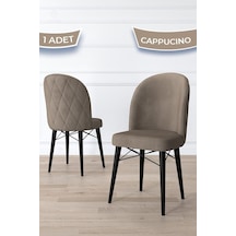 Canisa Bika Serisi 1 Adet Cappucino Yemek Odası Sandalyesi Siyah Gürgen Ayaklı 1. Sınıf Babyface Kumaş Sandalye Cappucino Ayaklar Siyah