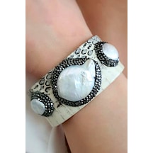 Deri Swarovski Barok İncili Tasarım Bileklik