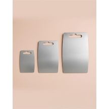 Gkd Paslanmaz Çelik Oval Kesme Tahtası - 3 Lü Set Üst Kalite Kesme Tahtası Gri