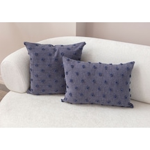 Swita Home Dekoratif Puantiye Keten Kumaşlı Kırlent Kılıfı 2'li 43x43 - 30x50 Lacivert